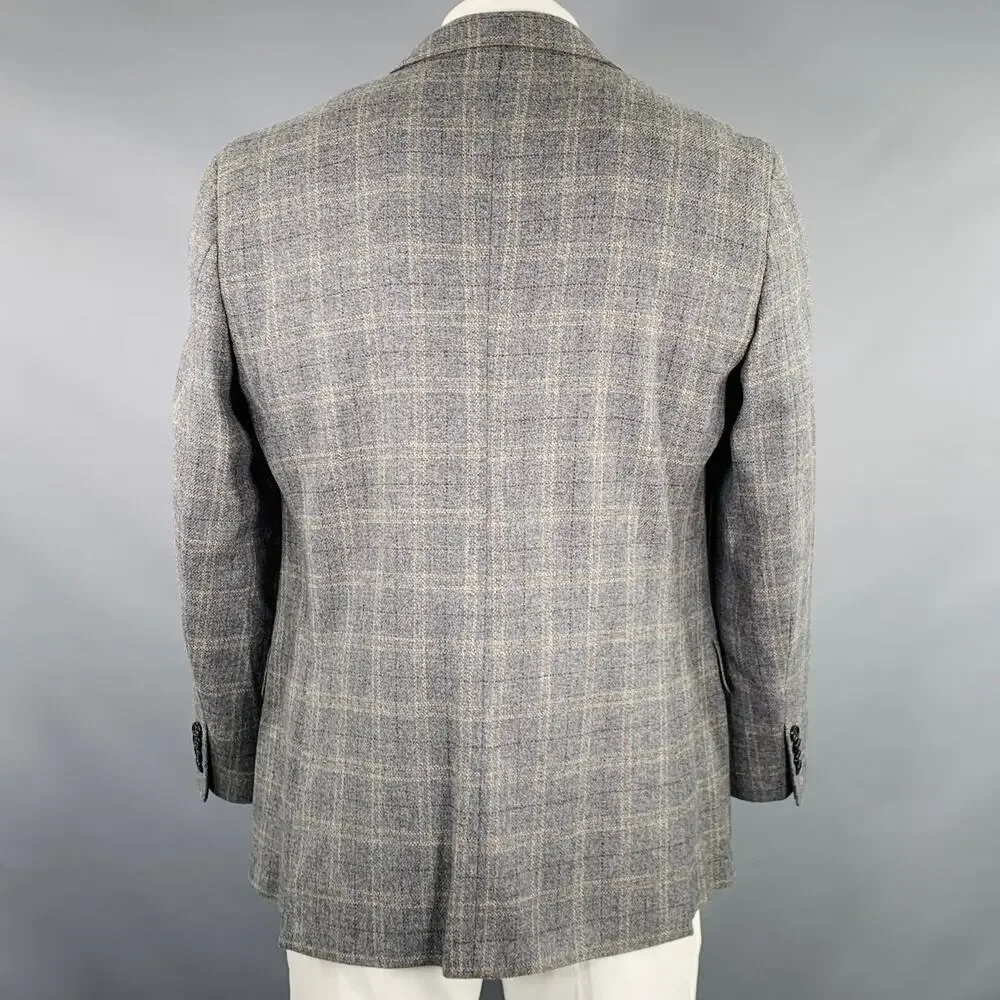 BARONI Size 42 Grey Plaid Wool Notch Lapel Sport Coat